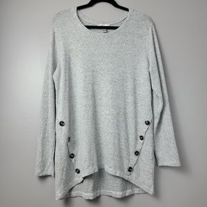 Christopher&Banks Gray Soft Waffle Tunic Pullover Sweater Long Sleeve Buttons L